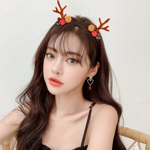 1 par de pinzas para el pelo con orejas de alce de Navidad Kawaii para mujer y niña, horquilla de muñeco de nieve de Papá Noel, pasadores de fiesta de Navidad para niños, tocados de Cosplay