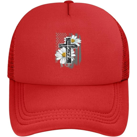 Jesus Cross Christian Faith American Flag Daisy Faith Trucker Hats Women Mesh Baseball Cap Men Dad Hat