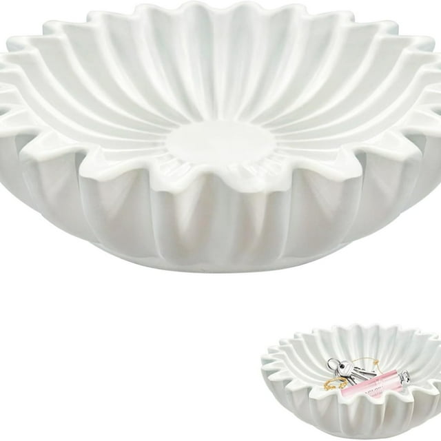 Decoración de cuenco blanco con volantes estriados, diseño decorativo moderno de resina, perfecto para sala de estar, oficina, mesa de centro, estantería de escritorio