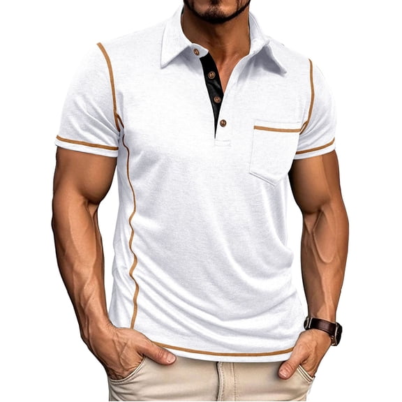 Resicozy Men's Polo Shirts Short Sleeve Buttons Golf Classic Fit Casual Fashion Solid Color T-Shirt with Pockets White M