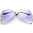 thumbnail image 1 of Women's Rimless Curved Metal Arms Round Tinted Lens Oversize Sunglasses 67mm (Silver / Blue Gradient), 1 of 4