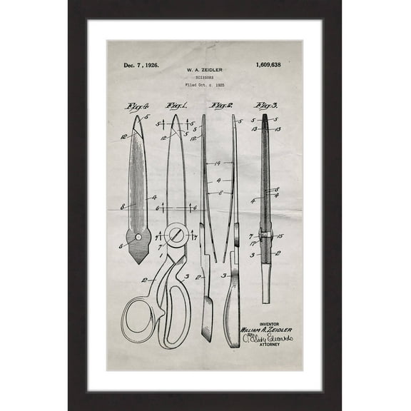 "Scissors 1925 Old Paper" Framed Painting Print