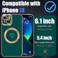 thumbnail image 5 of Compatible with iPhone 13 Case Magsafe, Cute Heart Pattern Luxury Plating Full Camera Lens Protection Magnetic Case for iPhone 13 for Women Girl-Green, 5 of 12