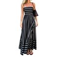 thumbnail image 2 of Women's Spaghetti Strap All over Striped High Waist Flowy A-Line Maxi Casual Dress Black S, 2 of 8
