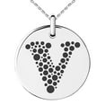 thumbnail image 1 of Stainless Steel Letter V Initial Dotted Monogram Engraved Small Medallion Circle Charm Pendant Necklace, 1 of 1