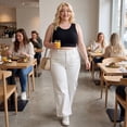 thumbnail image 2 of GRACE & GRANDEUR Women's Plus Size Denim Pants Wide Leg High Waist Washed Palazzo Trouser Casual Fashion Jeans with Pockets 2X White, 2 of 7