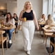 thumbnail image 2 of GRACE & GRANDEUR Pantalones de mezclilla de mujer talla grande de pierna ancha, cintura alta, palazzo desgastado, jeans de moda casual con bolsillos 4X blancos, 2 of 7