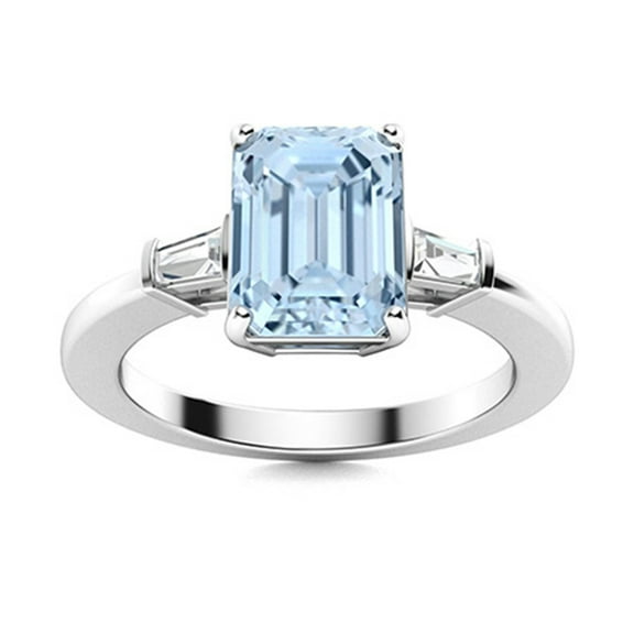 Mooneye 0.60 Ctw Octagon Aquamarine 925 Sterling Silver Three Stone Women Valentines Day Gift Ring