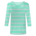 thumbnail image 5 of MNCEKFOD Womens Basic T Shirts Mid Length Sleeve Graphic Color Block Striped Tshirts Casual Crew Neck Classic Fit Tee Shirts Mint Green XL, 5 of 6