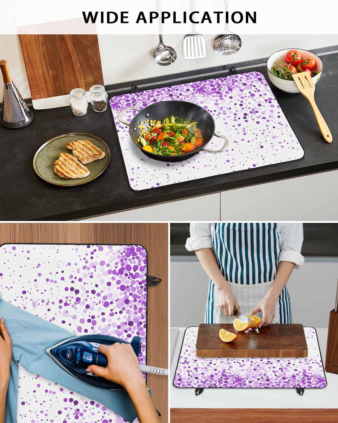 nqOlkjepod Large Induction Cooktop Protector Mat 24"x21", Purple Polka Dot Stove Top Covers for Electric Stove, Abstract Modern Art Dots Watercolor Stove Burner Cover Mats, Glass Top Stove Cover