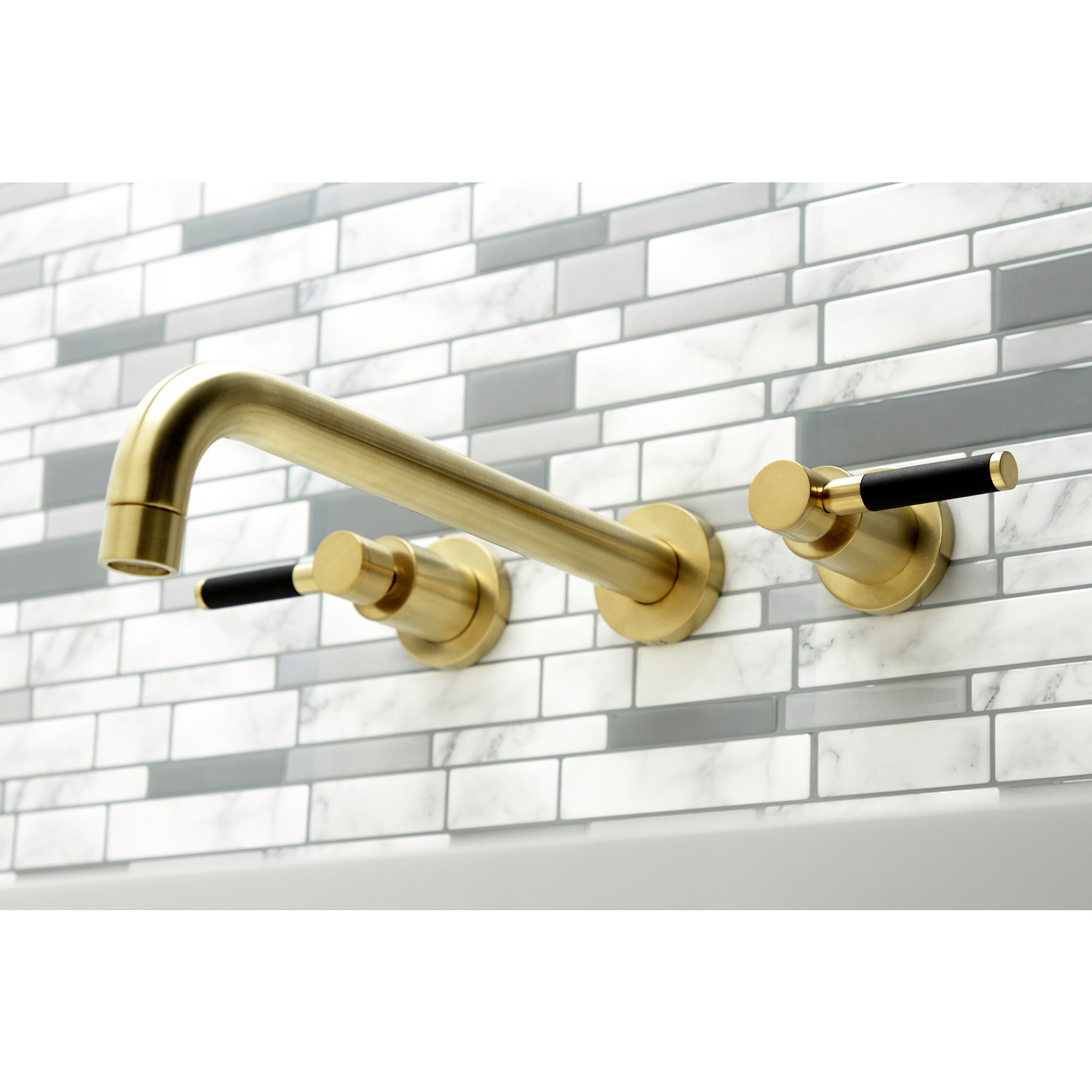 Kingston Brass KS8057DKL Kaiser Two-Handle 3-Hole Wall Mount Roman Tub Faucet in Brushed Brass