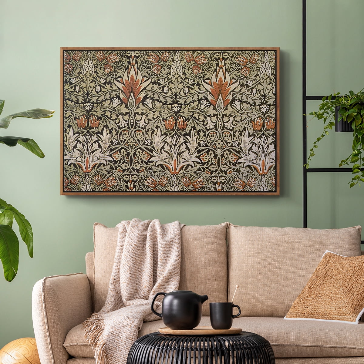 Vintage Abstract Print-LVI Framed in Walnut Wood Gallery Wrapped Canvas 17 in. x 25 in.