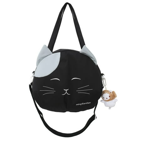 

Toyella Women s Shoulder Bag New Personalized Fashion Handbag Cartoon Cat Messenger Bag Female Japanese Canvas Bag Black Ribbon Pendant Large
