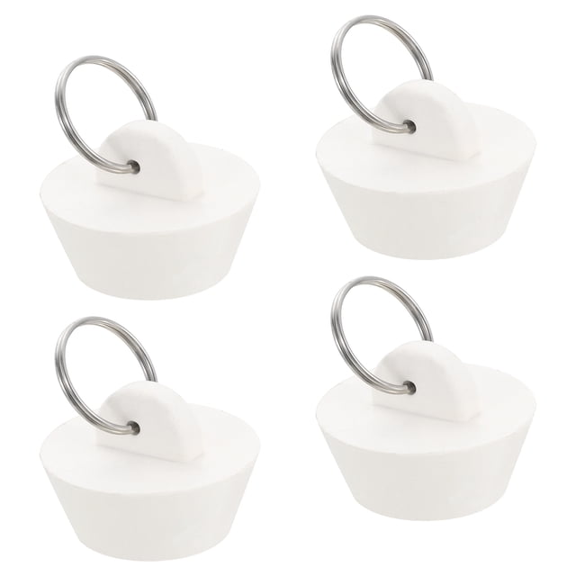 Tapón de drenaje de goma de 4 piezas con anillo colgante se adapta de 1 pulgada a 1-3/8 pulgadas, blanco