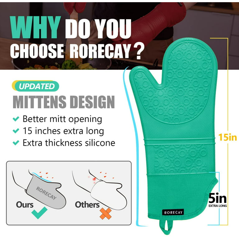 Rorecay Extra Long Oven Mitts and Pot Holders Sets: Heat Resistant Silicone Oven  Mittens with Mini