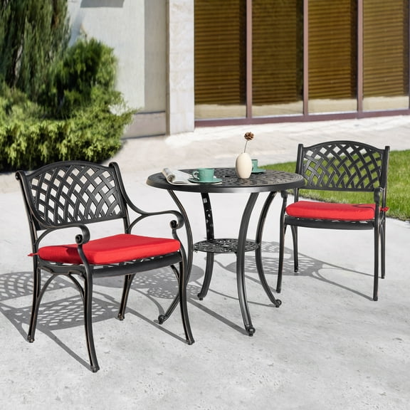 Nuu Garden 3 Piece Aluminum Patio Bistro Set with Cushions, Rust-Resistant Outdoor Patio Bistro Furniture Dining Set, Black&Red