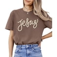 thumbnail image 2 of Jesus Shirt for Women - Pearl Script Christian Faith Graphic Tee Espresso Shirt Adult Large, 2 of 7