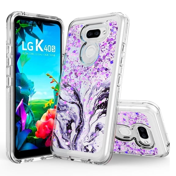LG K31 Case, LG K8X/Aristo 5 Plus/Aristo 5/Phoenix 5/Fortune 3/Risio 4/Tribute Monarch Case, Rosebono Hybrid Bling Glitter Sparkle Epoxy Graphic Marble Armor Case for LG K31 (Purple)