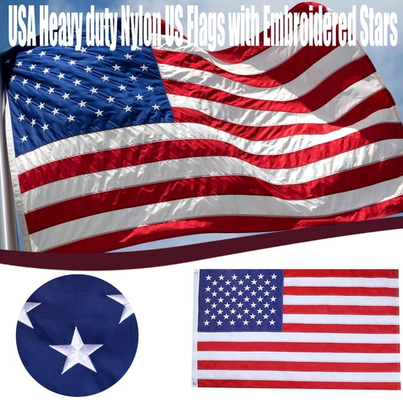 American Flag Outdoor USA Heavy Duty Nylon US Flags Embroidered Stars,35*59 Inch