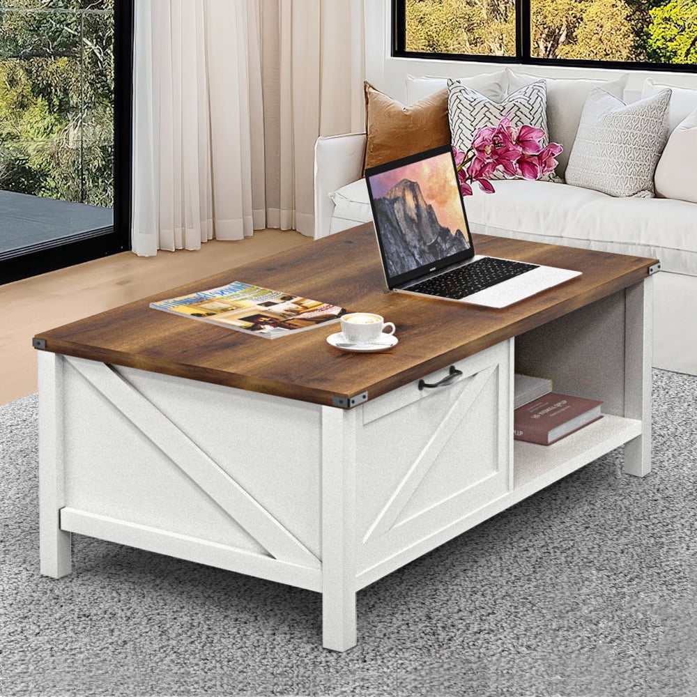 YITAHOME Farmhouse Coffee Table with Storage, 2Tier Storage Open Shelf
