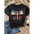 thumbnail image 1 of 1pc Girls' Patriotic Christian Cross America Coquette Bow T-Shirt - Loose Fit Cotton Short Sleeve Top with Red White & Blue Star Print, Cute Round Neck Summer Outfit for 4th of July Holiday Gift, 1 of 6