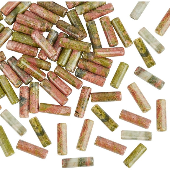 56-60pcs Natural Unakite Beads Strands Jasper Gemstone Cylindrical Beads Loose Beads Tube Energy Stone for Jewelry Making DIY Crafts