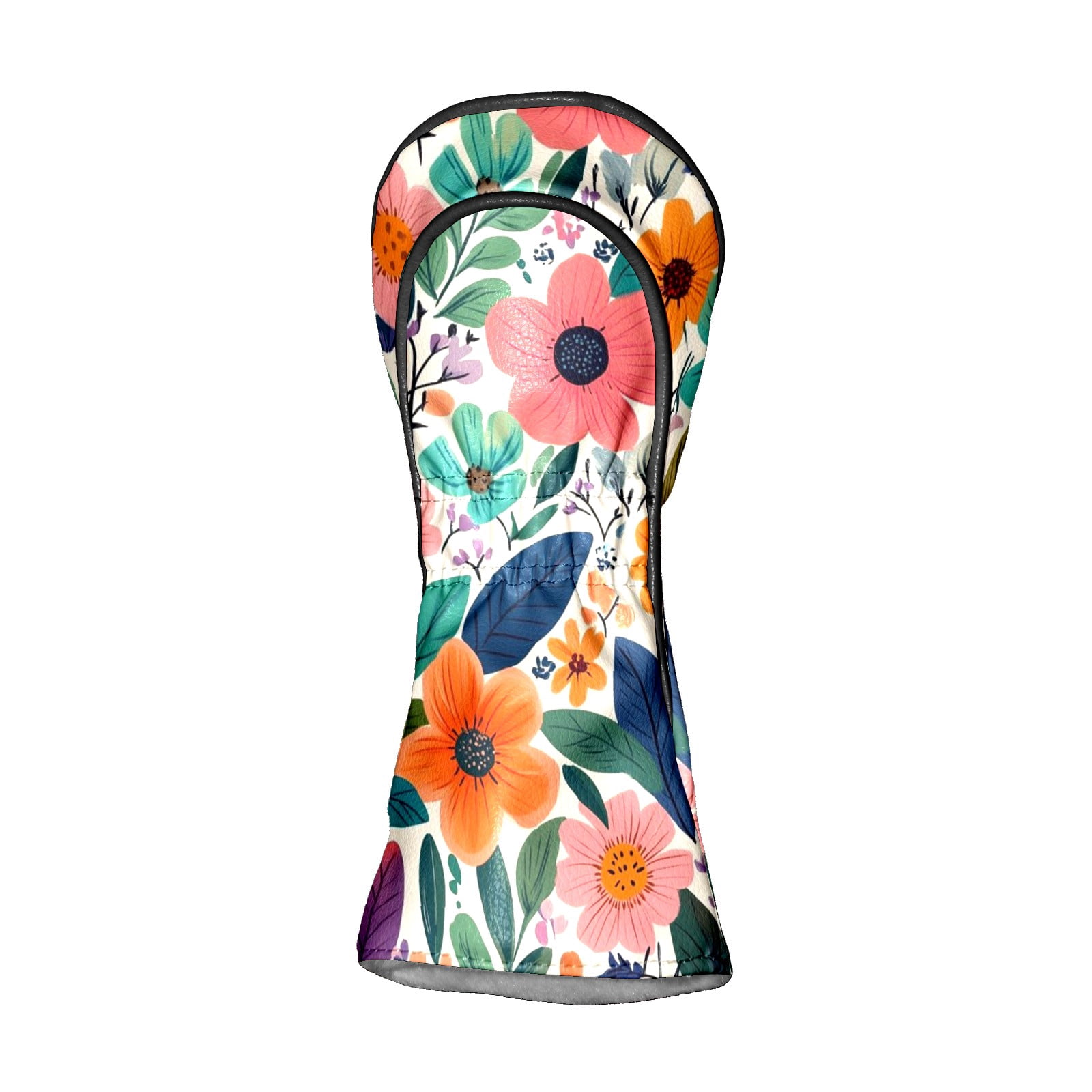 Golf Head Covers Botanical Leaves & Flowers Design for Driver, Wood & Hybrid, Premium Waterproof PU Leather with Plush Lining, Unique Golf Gifts
