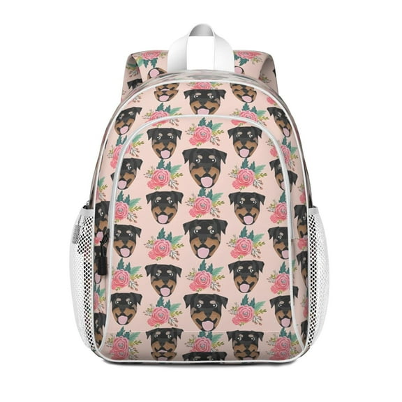 Rottweiler and Flower Backpack for School,Cute School Bag,Schoolbag with Adjustable Shoulder Straps & Padded Back,15"x11.42"x5.5"