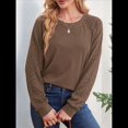 thumbnail image 4 of Sudaderas para Mujer, Suéteres de Cuello Redondo con Mangas de Punto , Moda 2025 Marrón Oscuro L, 4 of 8