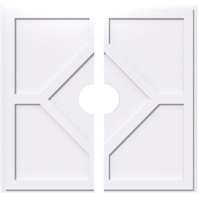 Ekena Millwork CMP32EY2-05000 32 in. OD x 5 in. ID Square Embry Architectural Grade PVC Contemporary Ceiling Medallion - 2 Piece