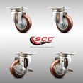 thumbnail image 2 of 3 Inch 316SS Maroon Polyurethane Wheel Swivel Top Plate Caster Set 2 Brakes SCC, 2 of 2
