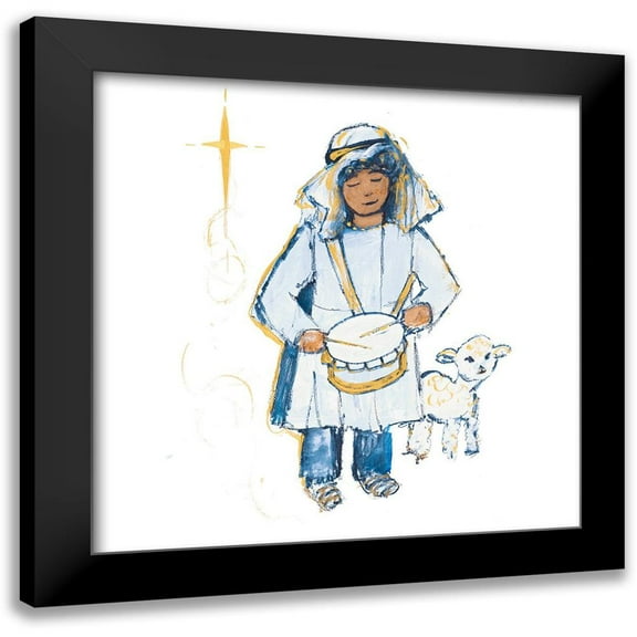 Maria, Robin 12x12 Black Modern Framed Museum Art Print Titled - Drummer Boy And Lamb (blue and gold)