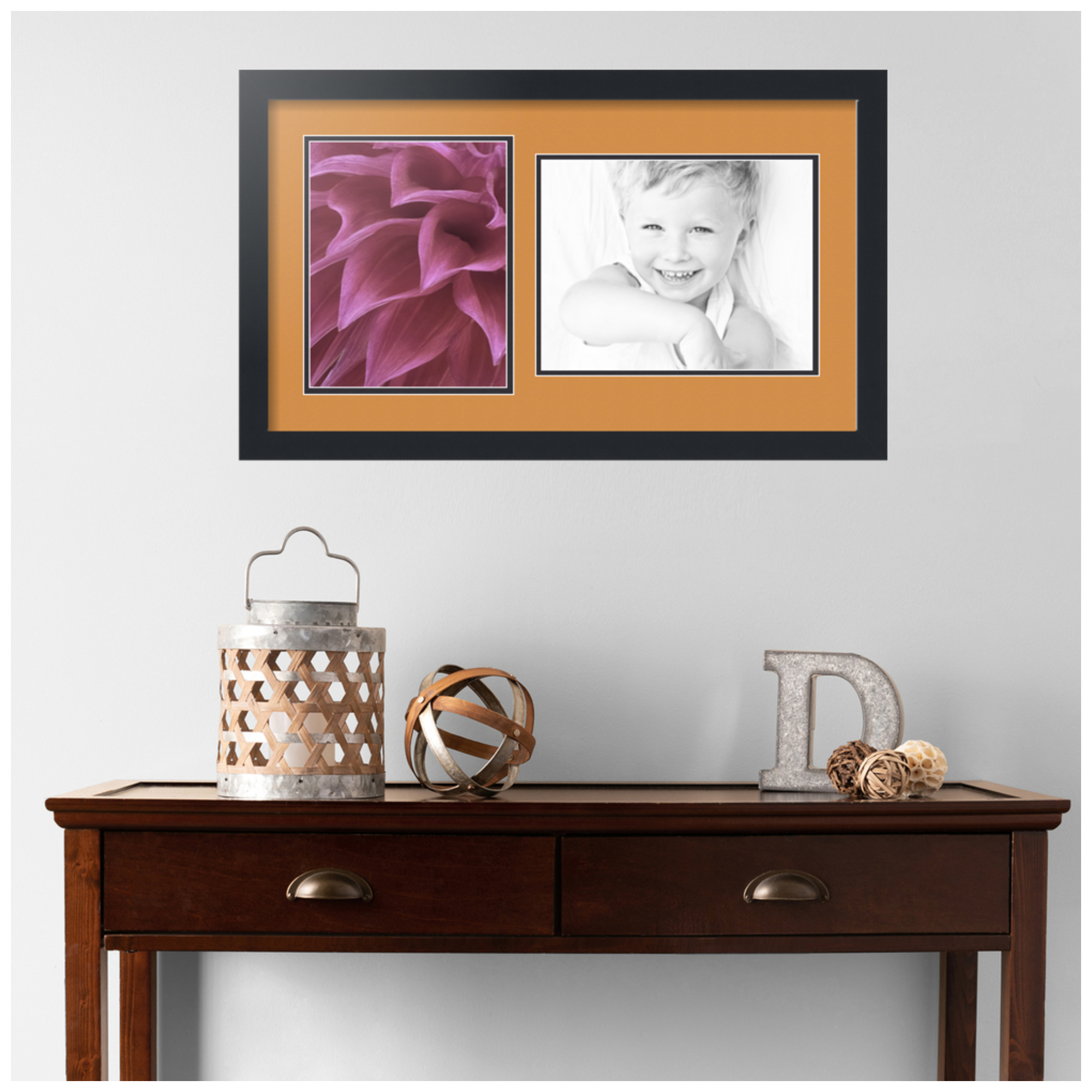 ArtToFrames Collage Photo Picture Frame with 1 - 8x10, 8.5x11" Openings, Framed in Black with Amber and Black Mats (CDM-3926-103)