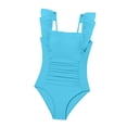 thumbnail image 7 of Cowsor 5-15 Years Girls Solid Color One Piece Swimsuit Ruffle Trim Waist Defined Bathing Suit Modest Swimwear for Summer Beach Pool Hot Spring, 7 of 7