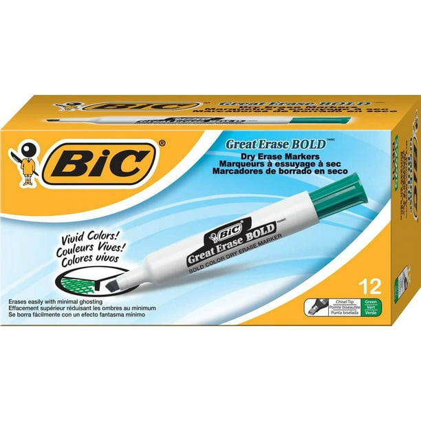 BIC Great Erase Bold TankStyle Dry Erase Marker, Chisel Tip, Green