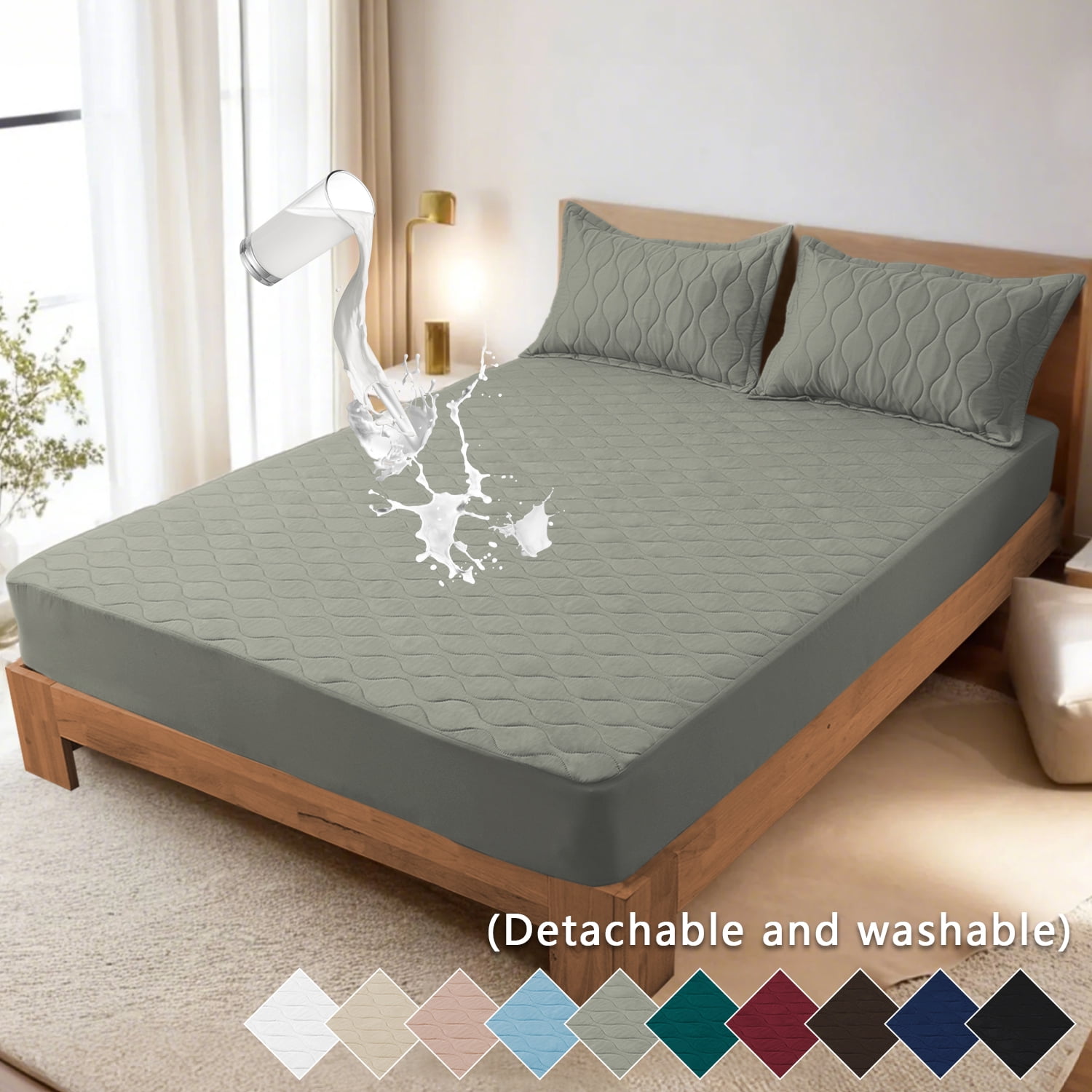 Waterproof Mattress Protector, Noiseless Full Size Mattress Pad with Deep Pocket Fitted Up to 11",Breathable Fitted Sheet Quilted Mattress Pad Cover (Black,Full)