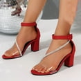 thumbnail image 4 of Sandals for Women Chunky Heel Open Toe Summer Trendy Thick Heel Sandals Solid Color Ankle Strap Women Footwear Women Beach Vacation Holiday Vintage Fashion Red 8.5, 4 of 9