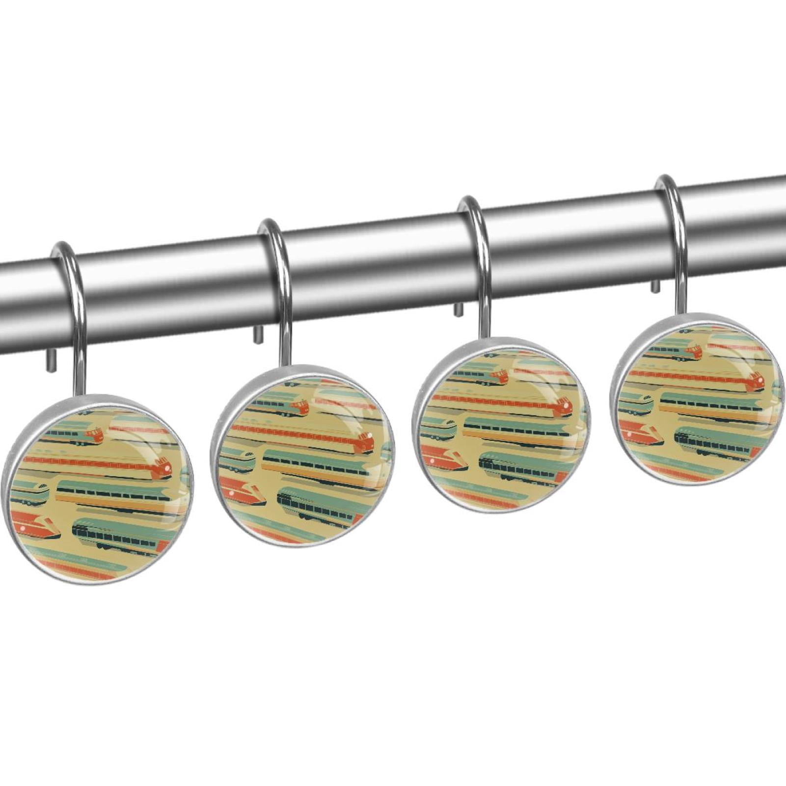 High Speed Rails Shower Curtain Hooks Round Crystal Glass, Set of 12 Shower Curtain Rings - Shower Hooks for Curtain Shower Rings