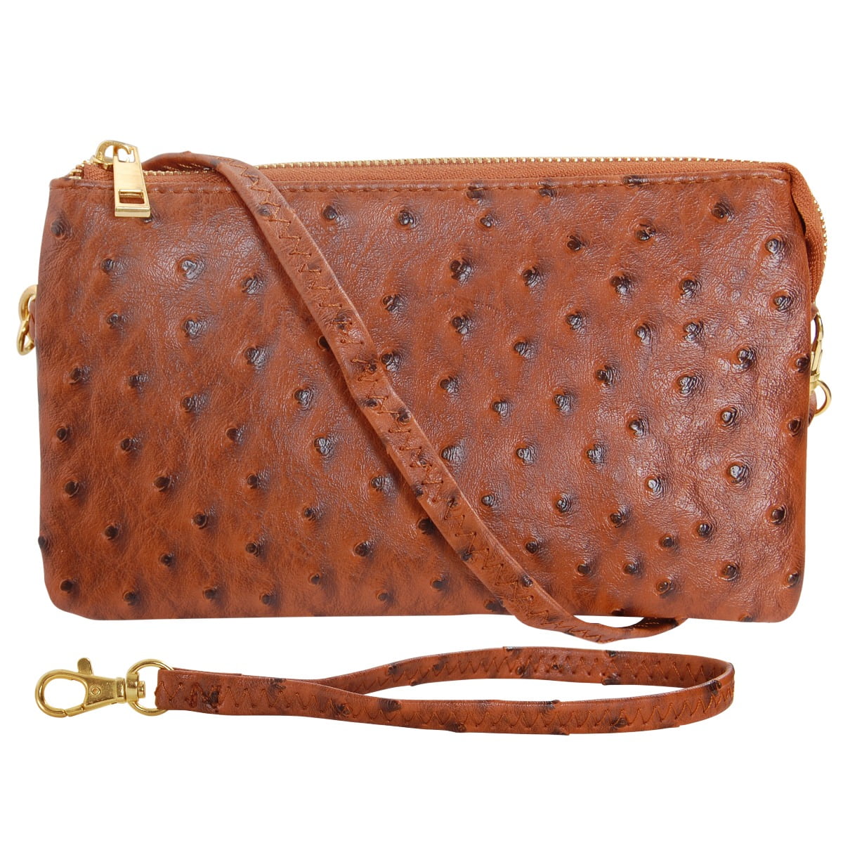 Soft Ostrich Texture Crossbody Wristlet Clutch Handbag Shoulder Bag Purse 