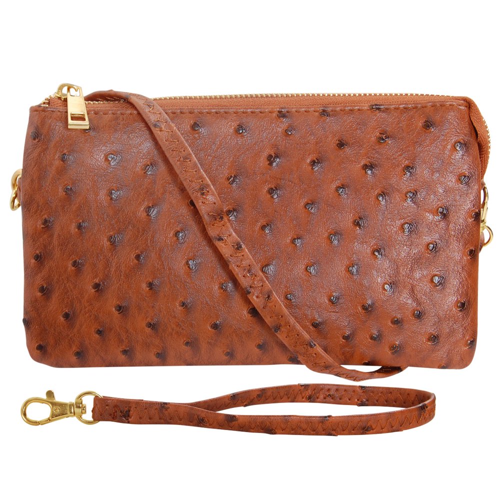 Vegan Leather Faux Ostrich Wristlet Textured Dot Convertible Wallet