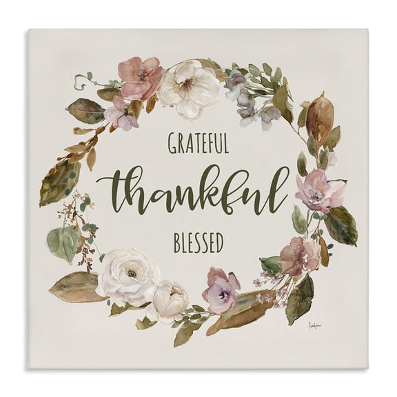 Stupell Industries Elegant Gratitude Wreath Quotes and Sayings Painting Wrapped Canvas Canvas Art Print Wall Art, 17 x 17