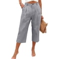 thumbnail image 2 of Pants for Women Summer Linen Pants with Pockets Flowy Casual Wide Leg Capri Pants Gray 2XL, 2 of 5