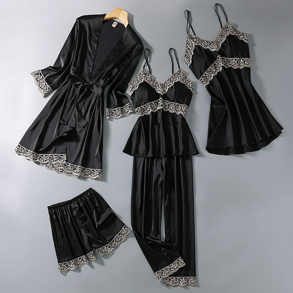 XWSHYW Womens Pajama Sets Sexy Solid Color Lightweight Bra and Panty Set Casual Crew Neck Short Sleeve Pajamas