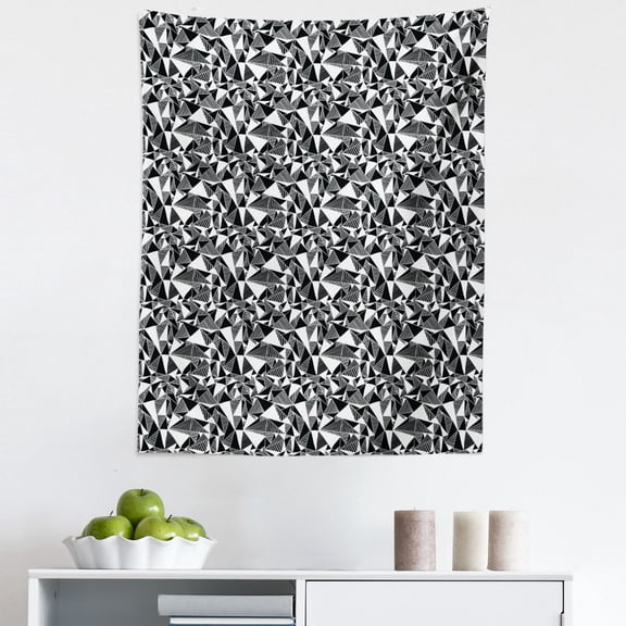 Abstract Tapestry, Modern Monochrome Fractal Geometry Theme with Triangle Tiles Repeat in Rhythm, Fabric Wall Hanging Decor for Bedroom Living Room Dorm, 5 Sizes, Black and White, by Ambesonne