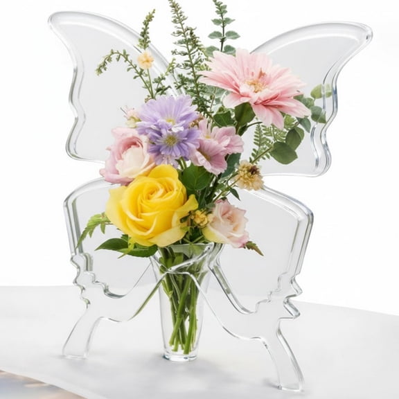 Transparent Butterfly Vase,Desktop Hydroponic Flower Planter,Sturdy and Durable, for Small Bouquets, Shatterproof Butterfly Decor Gift for Mother's Day