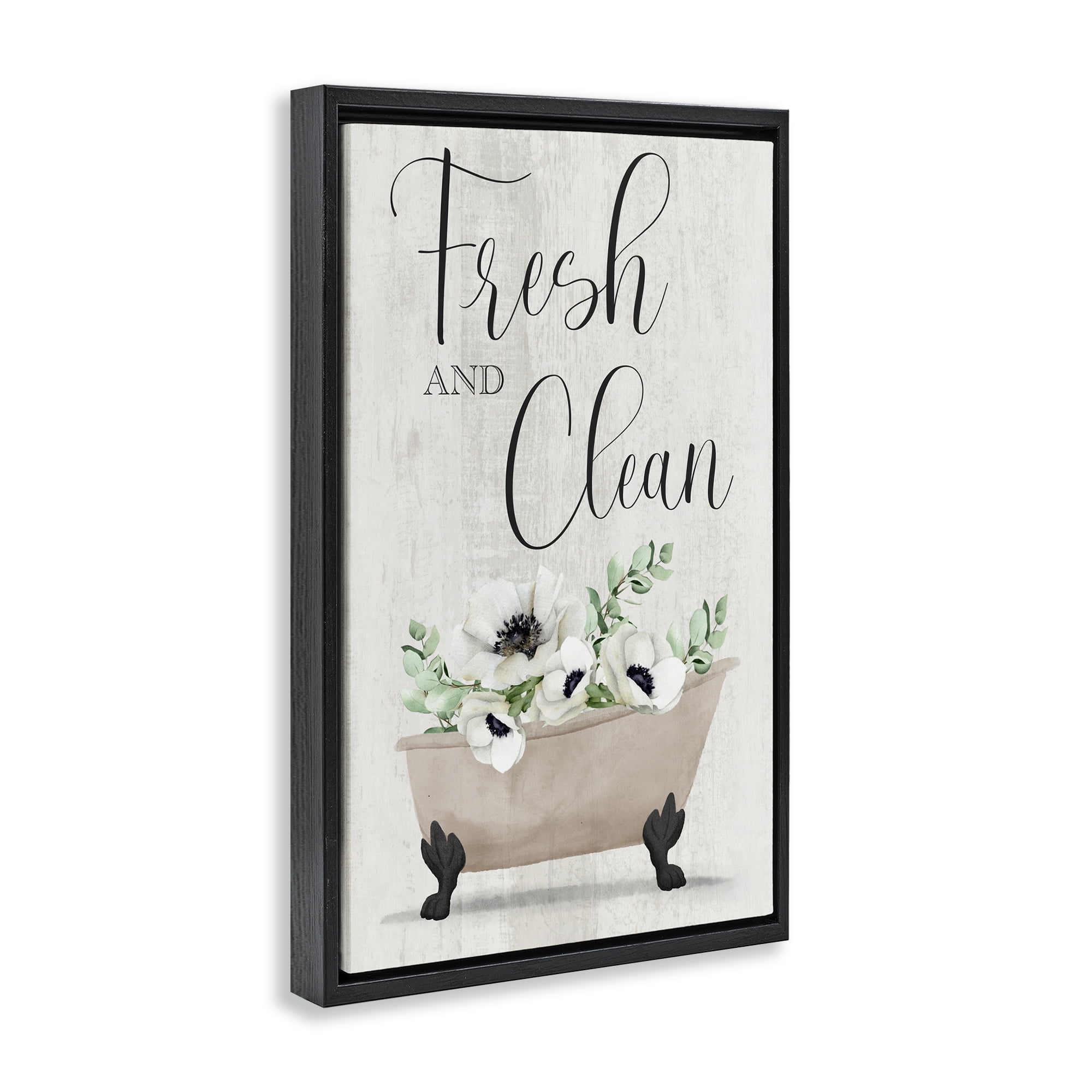 Stupell Industries Fresh & Clean Poppy Tub Bath & Laundry Painting Black Floater Framed Canvas Art Print Wall Art, 17 x 25