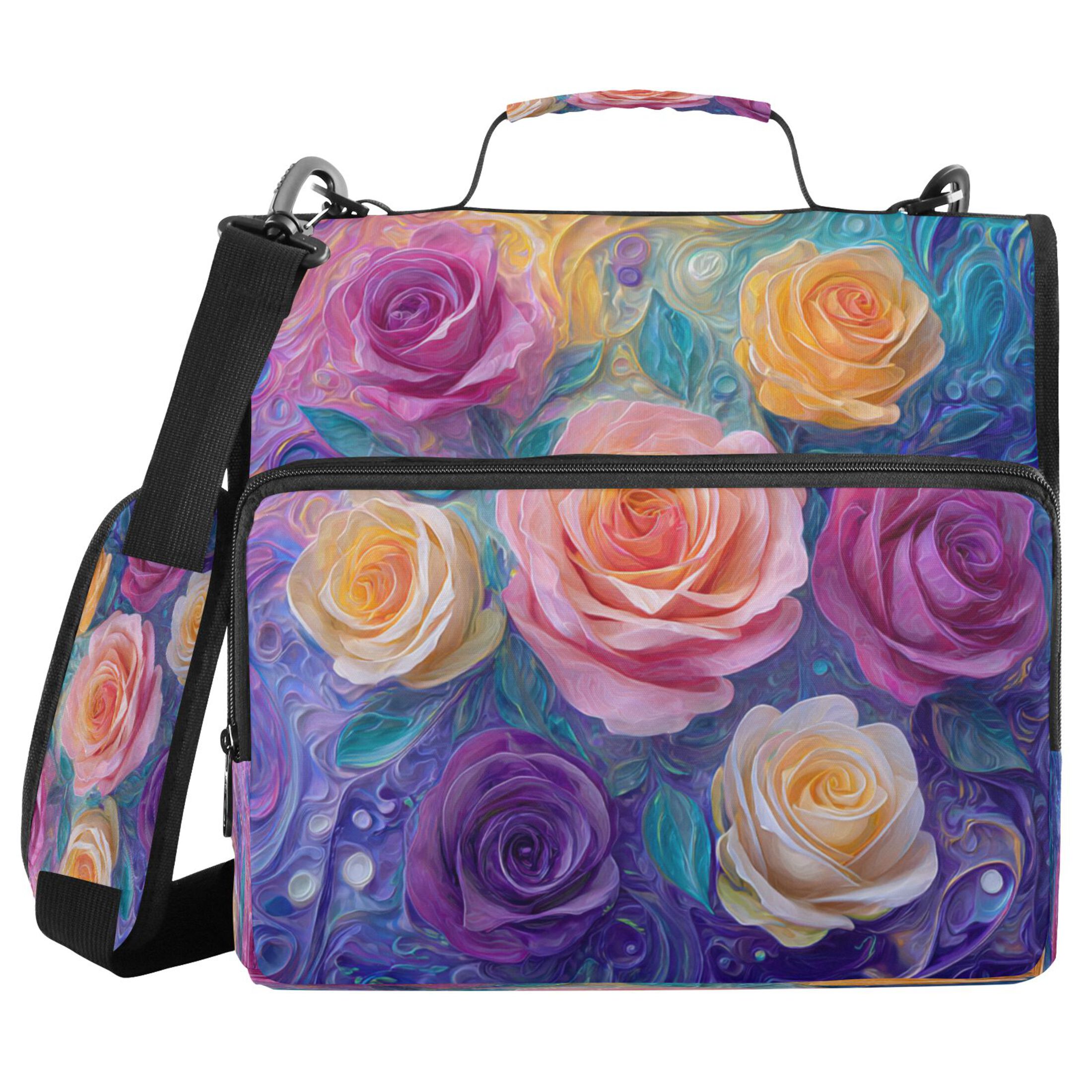 Zipper Binder 3 Rings Stationery Office Files Daily Organizer File Folder Storage Bag Rainbow Hues Roses