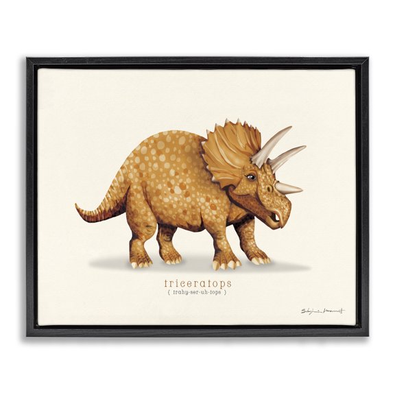 Stupell Industries Contemporary Informative Triceratops Dinosaur Black Floating Frame Canvas Art, 21 x 17, by Stephanie Workman Marrott