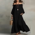 thumbnail image 2 of FRSASU Long Sleeve off the Shoulder Dress for Women Tiered Maxi Dress A Line Ruffled Elegant Flowy Long Dresses Black, 2 of 5