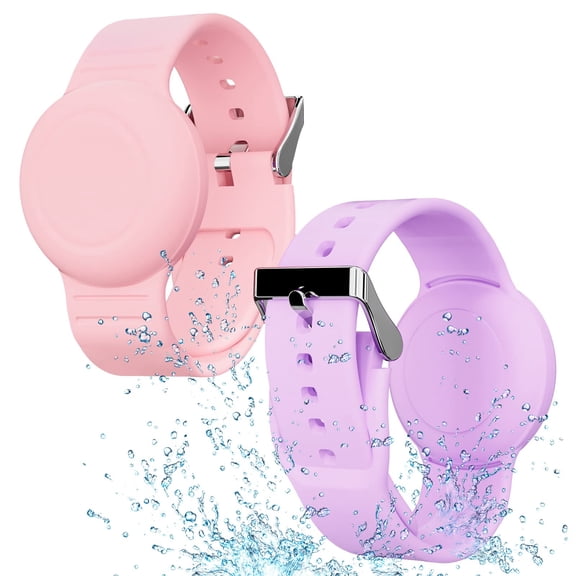 LEIPUMART Waterproof Air Tag Bracelet for Kids 2 Pack, Soft Silicone Air Tag Hidden Wristband Kids, Lightweight GPS Tracker Compatible with Apple AirTag Watch Band for Child